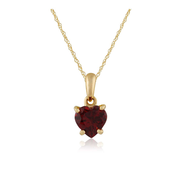 gemondo Classic Heart Garnet Pendant in 9ct Yellow Gold