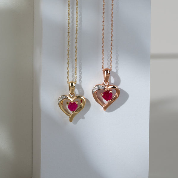 Gemondo Classic Heart Ruby & Diamond Heart Pendant In 9ct Yellow Gold