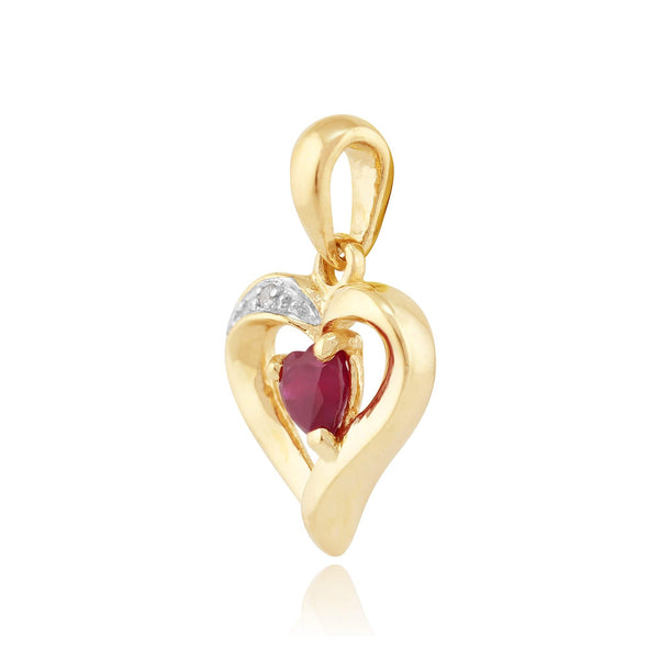 Gemondo Classic Heart Ruby & Diamond Heart Pendant In 9ct Yellow Gold