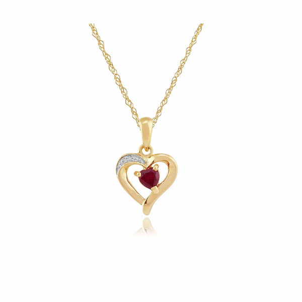 gemondo Classic Heart Ruby & Diamond Heart Pendant in 9ct Yellow Gold