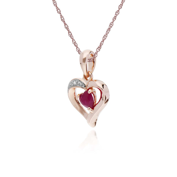 Gemondo Classic Heart Ruby & Diamond Love Heart Pendant In 9ct Rose Gold