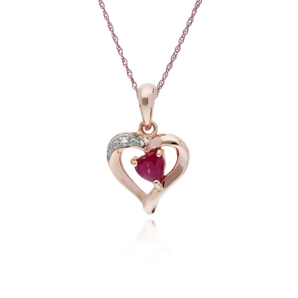 gemondo Classic Heart Ruby & Diamond Love Heart Pendant in 9ct Rose Gold