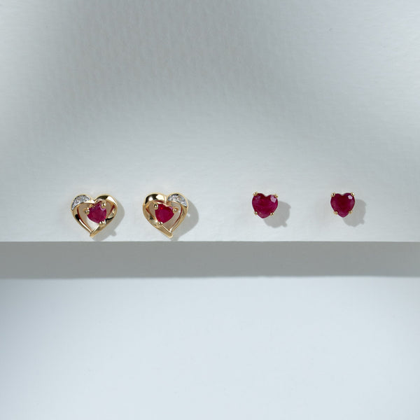 Gemondo Classic Heart Ruby Stud Earrings In 9ct Yellow Gold 4mm