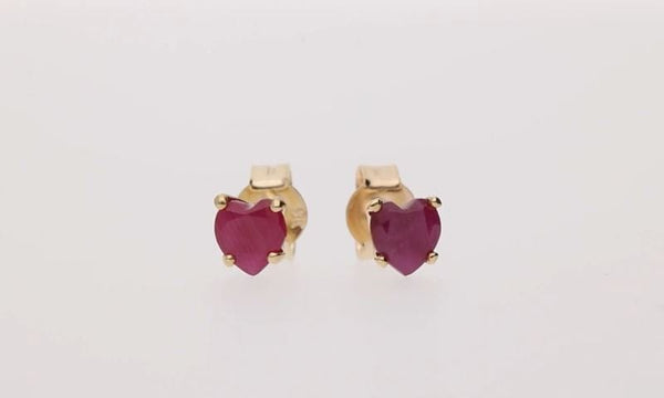 Gemondo Classic Heart Ruby Stud Earrings In 9ct Yellow Gold 4mm