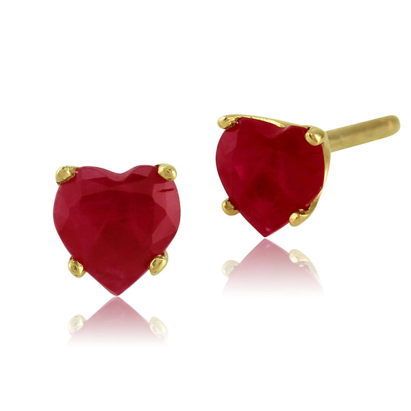 Gemondo Classic Heart Ruby Stud Earrings In 9ct Yellow Gold 4mm