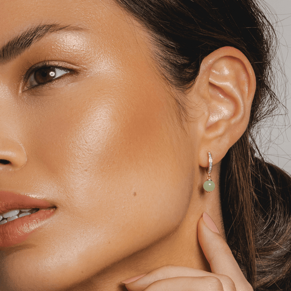 Gemondo Classic Jade & Diamond Hoop Earrings In Gold Vermeil