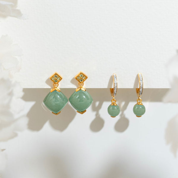 Gemondo Classic Jade & Diamond Hoop Earrings In Gold Vermeil