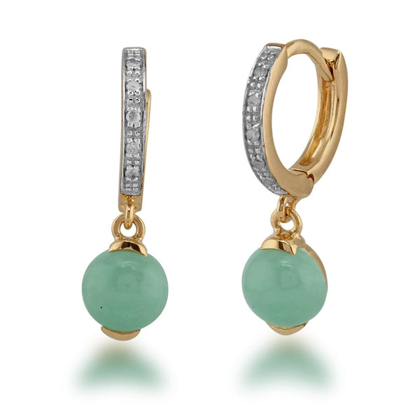 gemondo Classic Jade & Diamond Hoop Earrings in Gold Vermeil