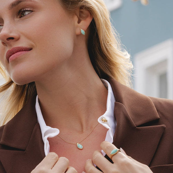Gemondo Classic Marquise Amazonite Pendant Necklace In 9ct Yellow Gold