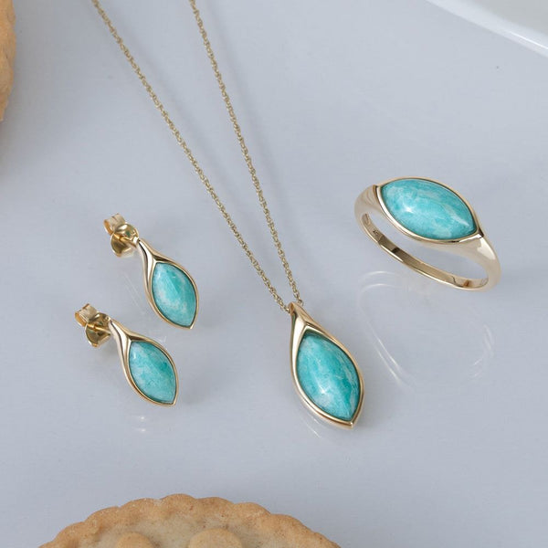 Gemondo Classic Marquise Amazonite Pendant Necklace In 9ct Yellow Gold