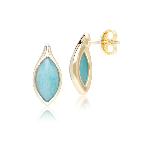 Gemondo Classic Marquise Amazonite Stud Earrings In 9ct Yellow Gold