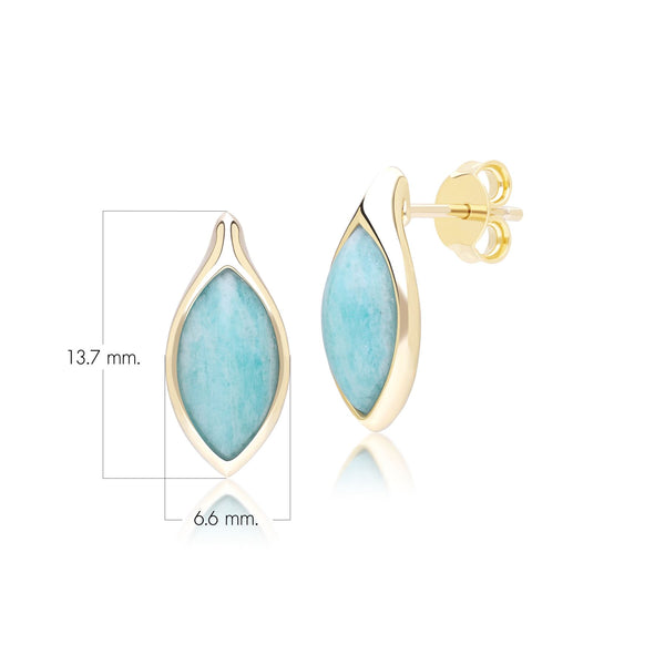 Gemondo Classic Marquise Amazonite Stud Earrings In 9ct Yellow Gold