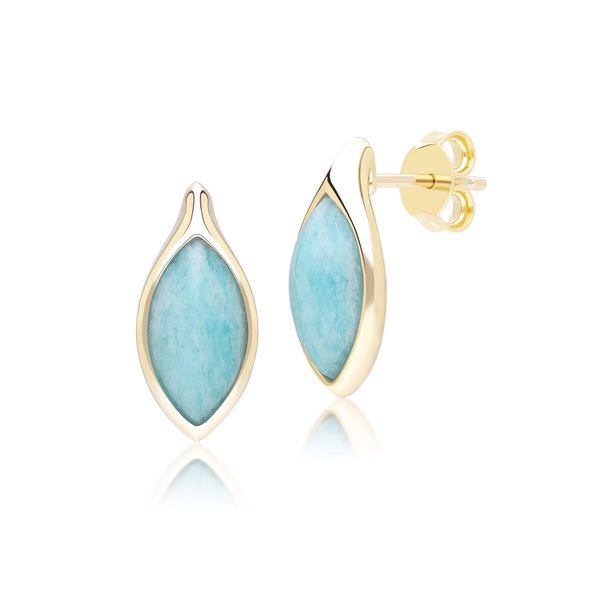 gemondo Classic Marquise Amazonite Stud Earrings in 9ct Yellow Gold