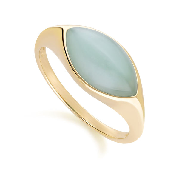 Gemondo Classic Marquise Green Jadeite Ring In 9ct Yellow Gold