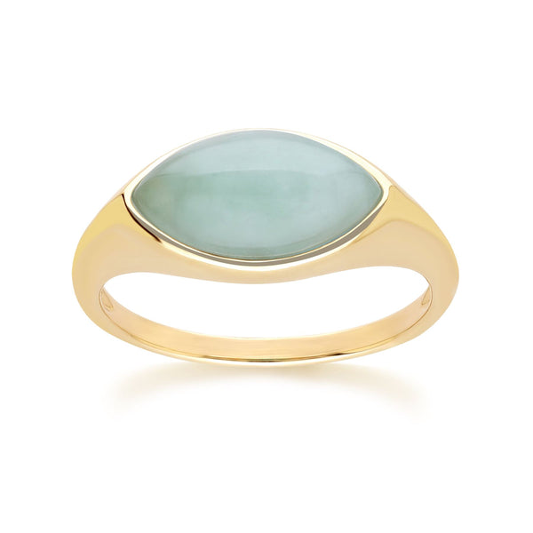 gemondo Classic Marquise Green Jadeite Ring in 9ct Yellow Gold
