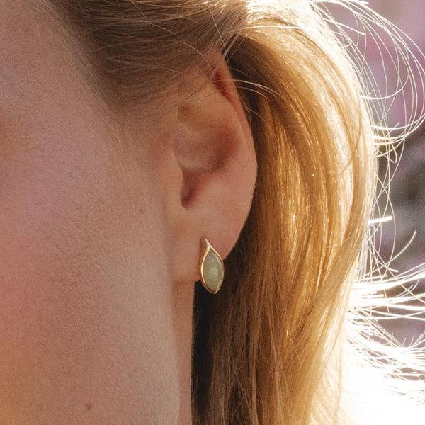 Gemondo Classic Marquise Green Jadeite Stud Earrings In 9ct Yellow Gold