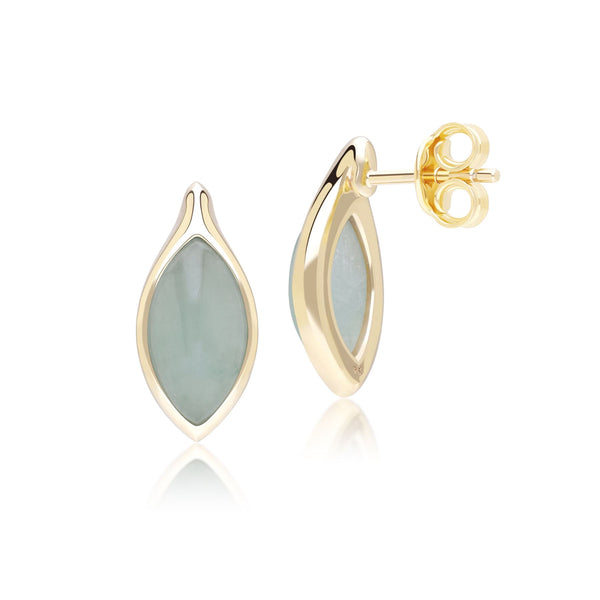 Gemondo Classic Marquise Green Jadeite Stud Earrings In 9ct Yellow Gold