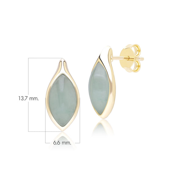 Gemondo Classic Marquise Green Jadeite Stud Earrings In 9ct Yellow Gold