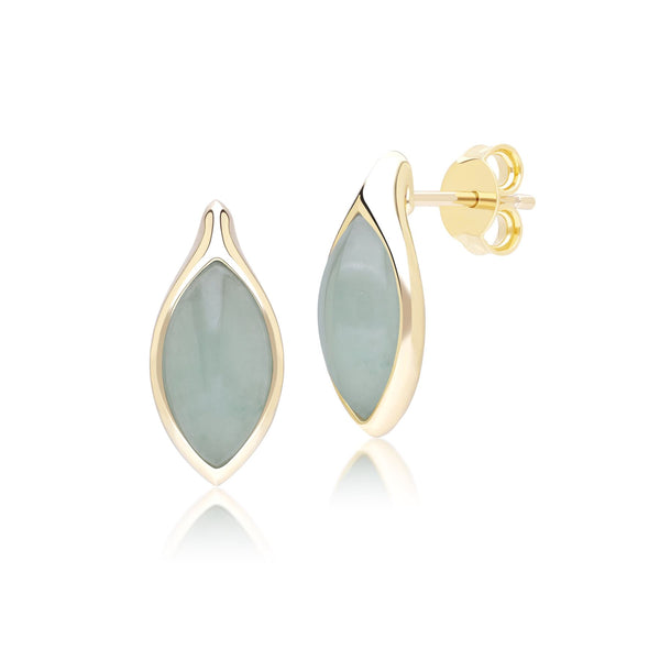 gemondo Classic Marquise Green Jadeite Stud Earrings in 9ct Yellow Gold