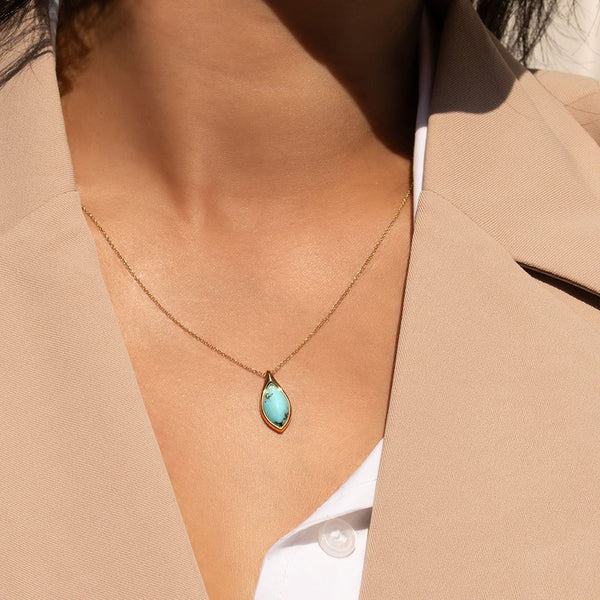 Gemondo Classic Marquise Turquoise Pendant Necklace In 9ct Yellow Gold