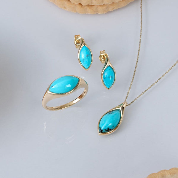 Gemondo Classic Marquise Turquoise Pendant Necklace In 9ct Yellow Gold
