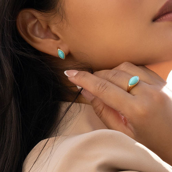 Gemondo Classic Marquise Turquoise Stud Earrings In 9ct Yellow Gold