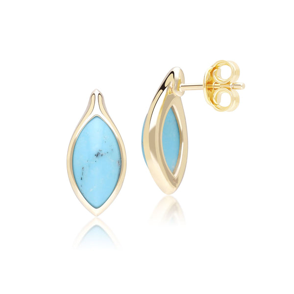 Gemondo Classic Marquise Turquoise Stud Earrings In 9ct Yellow Gold