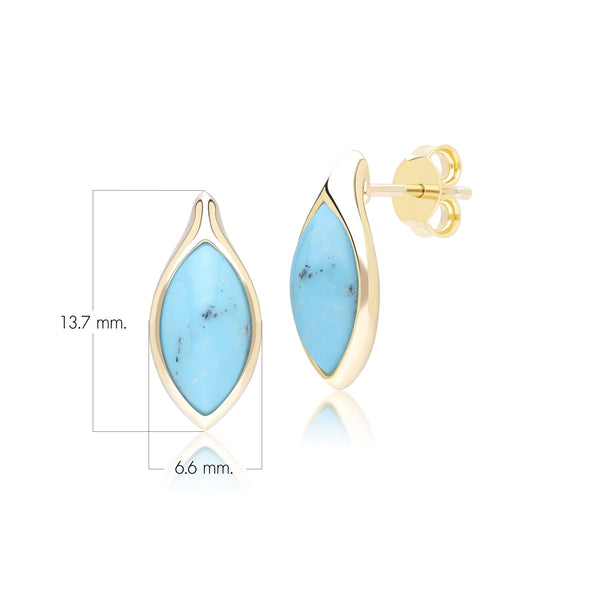 Gemondo Classic Marquise Turquoise Stud Earrings In 9ct Yellow Gold