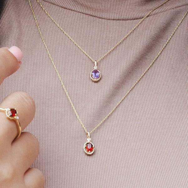 Gemondo Classic Oval Amethyst & Diamond Heart Pendant Necklace In 9ct Yellow Gold