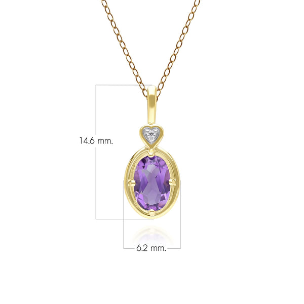Gemondo Classic Oval Amethyst & Diamond Heart Pendant Necklace In 9ct Yellow Gold