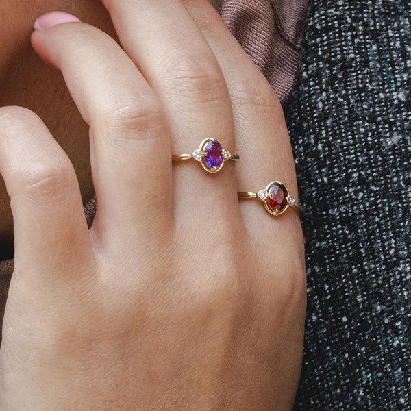 Gemondo Classic Oval Amethyst & Diamond Heart Ring In 9ct Yellow Gold