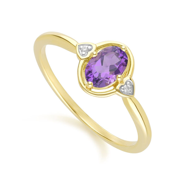 Gemondo Classic Oval Amethyst & Diamond Heart Ring In 9ct Yellow Gold