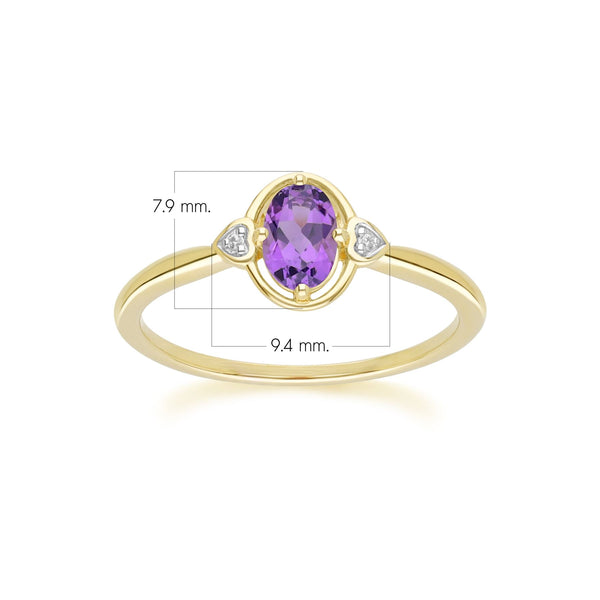 Gemondo Classic Oval Amethyst & Diamond Heart Ring In 9ct Yellow Gold