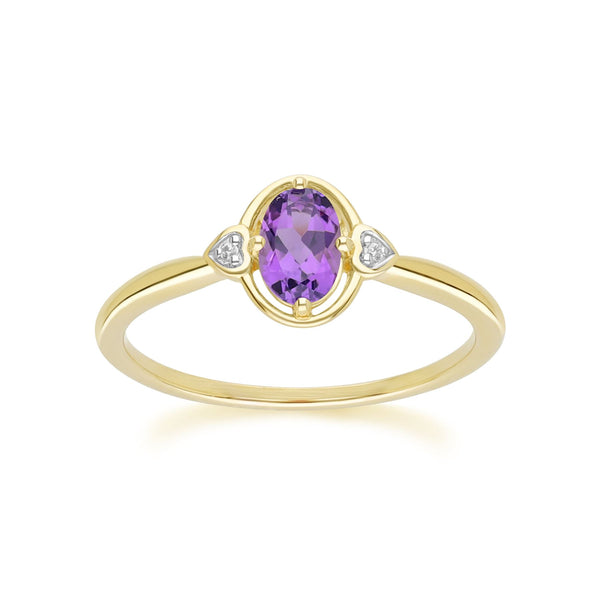 gemondo Classic Oval Amethyst & Diamond Heart Ring In 9ct Yellow Gold