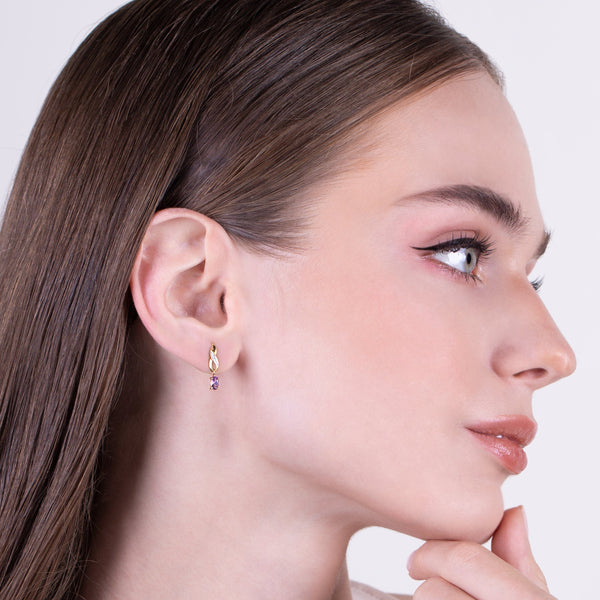 Gemondo Classic Oval Amethyst & Diamond Twist Drop Earrings In 9ct Yellow Gold