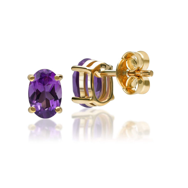 Gemondo Classic Oval Amethyst Stud Earrings In 9ct Yellow Gold 6x4mm