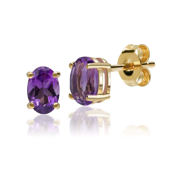 gemondo Classic Oval Amethyst Stud Earrings in 9ct Yellow Gold 6x4mm