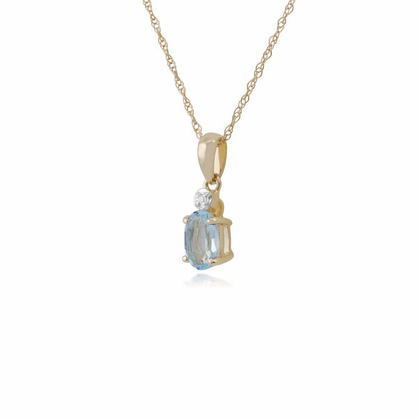 Gemondo Classic Oval Aquamarine & Diamond Pendant In 9ct Yellow Gold