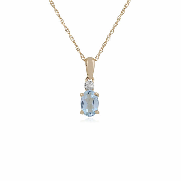 gemondo Classic Oval Aquamarine & Diamond Pendant in 9ct Yellow Gold
