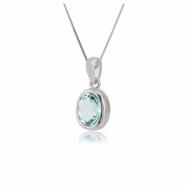 Gemondo Classic Oval Aquamarine Pendant In 9ct White Gold