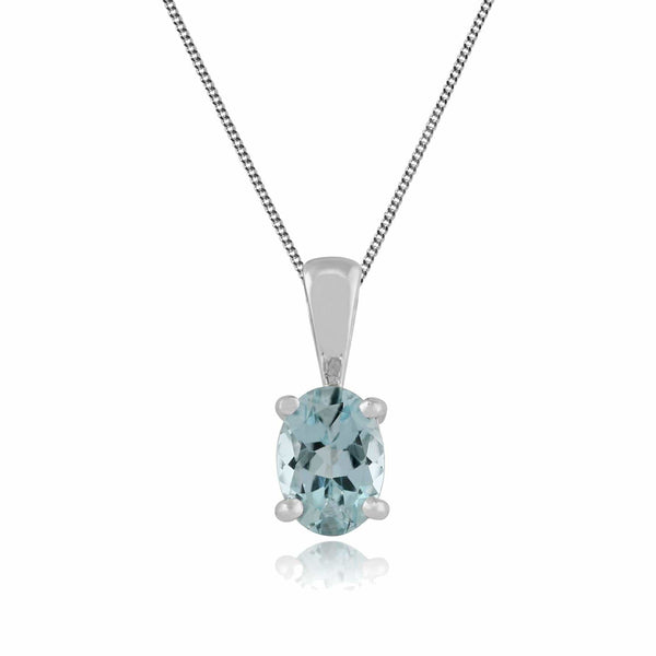 gemondo Classic Oval Aquamarine Pendant in 9ct White Gold gemondo Classic Oval Aquamarine Pendant in 9ct White Gold