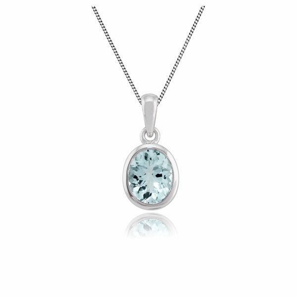 gemondo Classic Oval Aquamarine Pendant in 9ct White Gold gemondo Classic Oval Aquamarine Pendant in 9ct White Gold