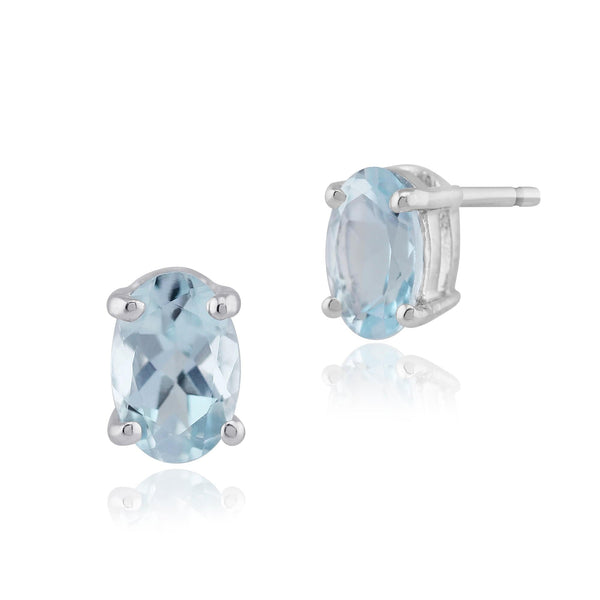 gemondo Classic Oval Aquamarine Stud Earrings in 9ct White Gold gemondo Classic Oval Aquamarine Stud Earrings in 9ct White Gold