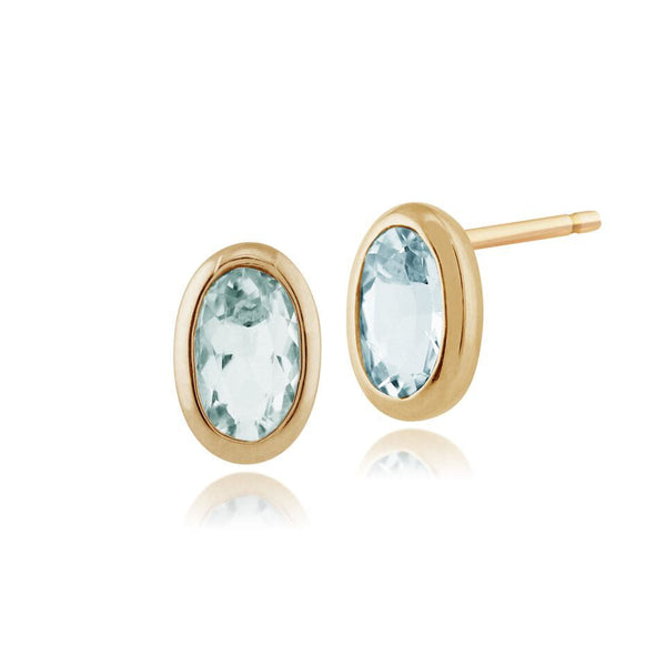 gemondo Classic Oval Aquamarine Stud Earrings in 9ct Yellow Gold 6x4mm gemondo Classic Oval Aquamarine Stud Earrings in 9ct Yellow Gold 6x4mm