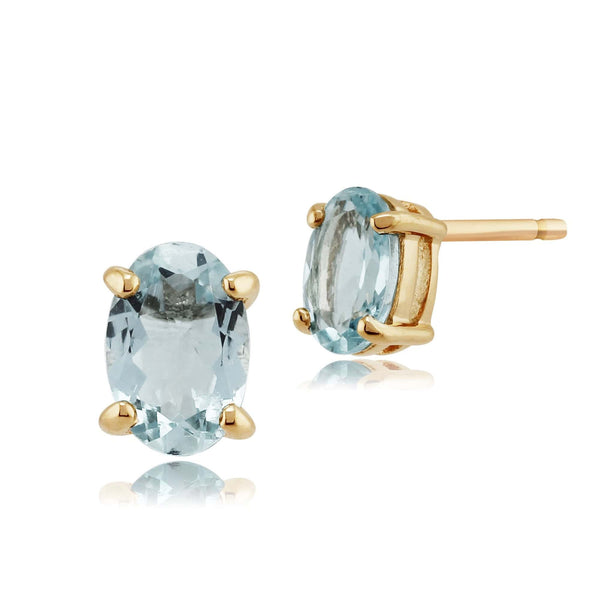 gemondo Classic Oval Aquamarine Stud Earrings in 9ct Yellow Gold