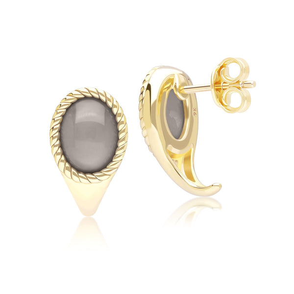 Gemondo Classic Oval Black Moonstone Drop Stud Earrings In 9ct Yellow Gold