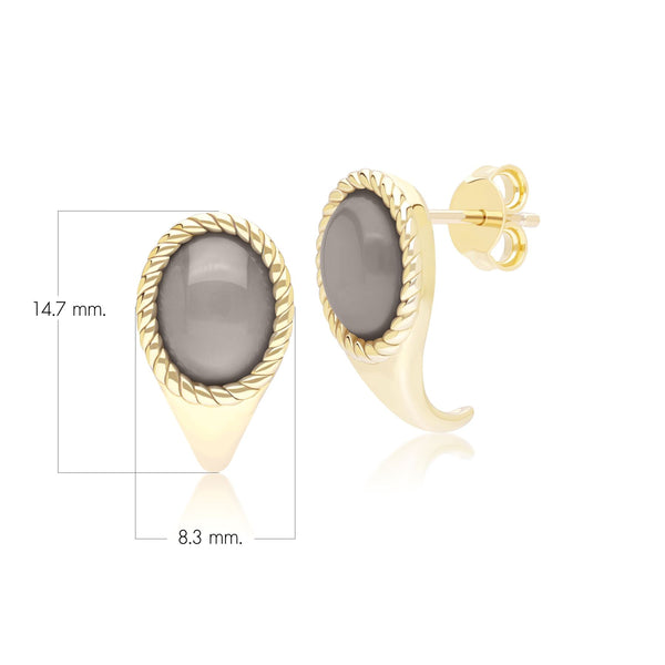 Gemondo Classic Oval Black Moonstone Drop Stud Earrings In 9ct Yellow Gold