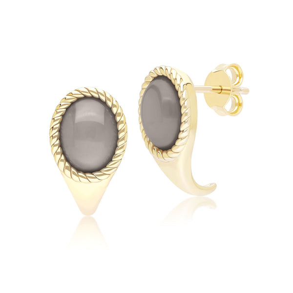 gemondo Classic Oval Black Moonstone Drop Stud Earrings in 9ct Yellow Gold