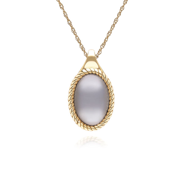 gemondo Classic Oval Black Moonstone Pendant Necklace in 9ct Yellow Gold