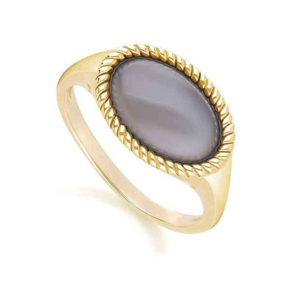 Gemondo Classic Oval Black Moonstone Ring In 9ct Yellow Gold